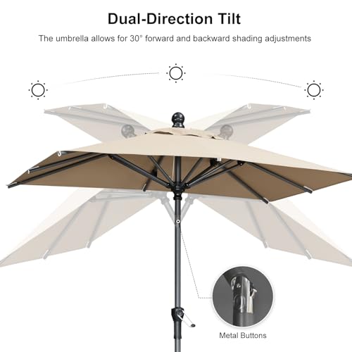 PURPLE LEAF 6.5' x 6.5' Square Patio Umbrella Outdoor Table Umbrella Aluminum Frame Market Umbrella Sun Umbrella with 8 Sturdy Ribs Tilt for Garden Deck Lawn Pool Light Taupe - color: Taupe, size: 6.5' x 6.5'