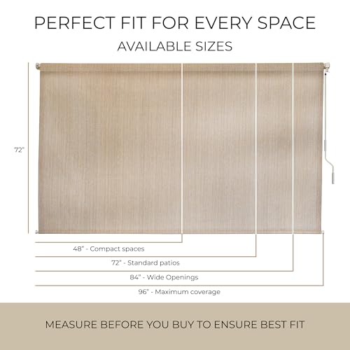 Outdoor Patio Roll Up Shade for Use on Exterior Porch, Patio, Window and More | High Density Polyethylene Privacy Screen Blocks 84% of UV Rays | Hardware Included | 4 ft Wide | White Sand - color: White Sand, size: 48"W x 72"H