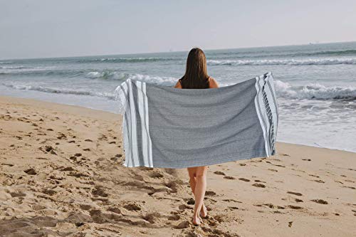 GLAMBURG Peshtemal Turkish Towel Cotton Beach Towels Oversized 36x71 Set of 4, Cotton Beach Towels for Adults, Soft Durable Absorbent Extra Large Bath Sheet Hammam Towel - Navy Blue - color: Navy, size: 4 Pack