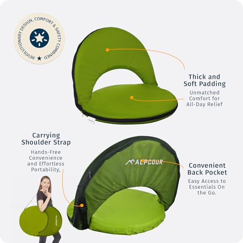 Alpcour Folding Stadium Seat – Deluxe Outdoor Camping Reclining Waterproof Cushion Chair for Bleachers – Best 6-Position Back Support Picnic Bleacher Seats w/Extra Thick Padding for Support & Comfort - color: Lime