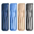 Travel Utensils Set with Case, 4 Sets Camping Utensils Wheat Straw Reusable Utensils Set With Case, Knife Fork and Spoon Utensils for Lunch Box - color: Blue, Light blue, Beige, Gray