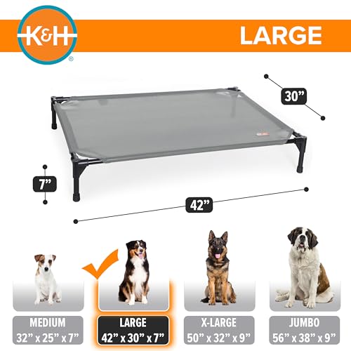 K&H Pet Products Elevated Outdoor Dog Cot Bed, Raised Cooling Bed with Washable Breathable Mesh for Large Dogs, Portable Raised Platform Pet Bed, Heavy Duty Metal Frame Hammock Bed, Large, Gray - color: Gray Mesh, size: Large 42"L x 30"W