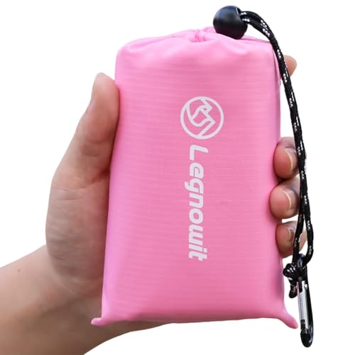 Outdoor Pocket Blanket, 55"x60" Waterproof Foldable Compact Small Pincic Blanket, Ultralight Tarp for Camping, Festival, Beach, Hiking, Backpacking, Travel and More, Stakes Included - color: Pink, size: 55"*60"