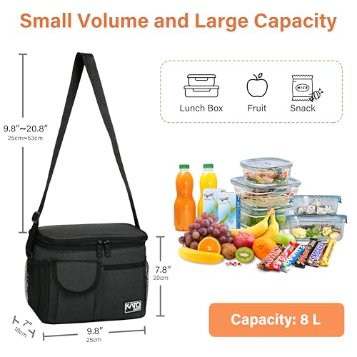 Tirrinia Insulated Lunch Bag for Women Men, Leakproof Lunch Box Containers for Adult, Work, School, Soft Lunchbox for Kids,Boys, Adult Cooler Bag for Picnic Hiking Beach,Black - color: Black, size: Medium -8L