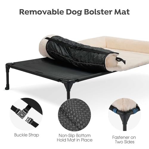Veehoo Orthopedic Elevated Dog Bed with Fluffy Plush Bolster Cushion, Indoor Raised Dog Beds for Large Dogs, Soft Pet Sofa Cot with Removable Washable Mat, No-Slip Feet, 42 x 30 inches, Cream White - color: Cream White, size: 42.0"L x 30.0"W x 7.0"Th