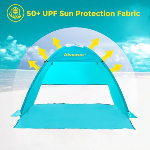 Alvantor® Beach Tent Beach Umbrella Outdoor Sun Shelter Cabana Automatic Instant Pop-Up UPF 50+ Portable Beach Shade Camping Fishing Hiking Canopy Easy Set Up Light Weight Windproof for 2-3 Person - color: Teal, size: 70"x53"x48"