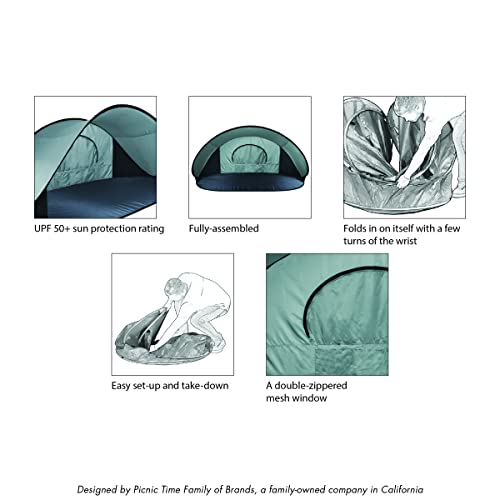 ONIVA - a Picnic Time brand - Manta Portable Beach Tent - Pop Up Tent - Beach Sun Shelter Pop Up, (Blue, White, & Yellow Beach Stripe) - color: Beach Stripes