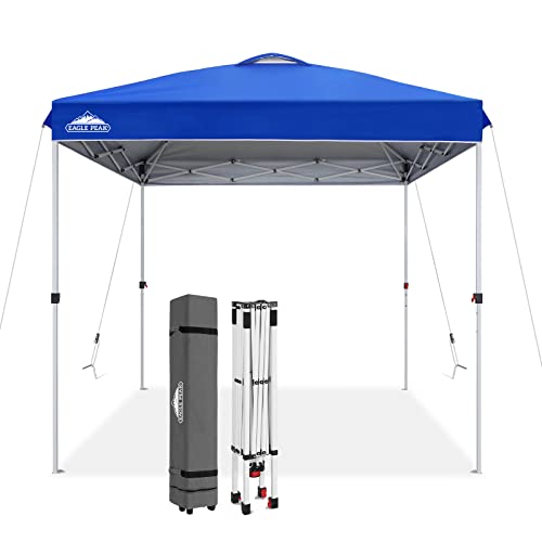 EAGLE PEAK Pop Up Canopy Tent with Wheeled Carry Bag, 8 Stakes, 4 Ropes, Easy Set Up Tent Canopy, 8x8 ft, Blue - color: Blue, size: 8x8
