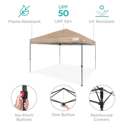 Best Choice Products 10x10ft Pop Up Canopy Tent, Outdoor Shade, 1 Person 1 Minute Set Up, Carry Case, 4 Weight Bags - Tan - color: Tan, size: 10x10ft