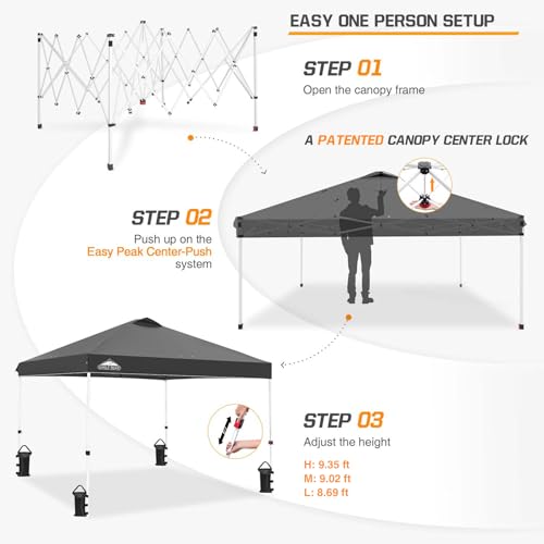 EAGLE PEAK Pop Up Canopy Tent with Wheeled Carry Bag, 8 Stakes, 4 Ropes, 4 Weight Bags, Easy Set Up Tent Canopy, 10x10 ft, 100sqft of Shade, Gray - color: Gray, size: 10x10