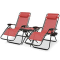 Athena Collection Zero Gravity Outdoor Lounge Chair Set of 2 with Side Table, 25" Width Pool Lounge Lawn Chairs Reclining with Cup Holder, Outdoor Chaise for Beach Patio Backyard Outside, Dark Red - color: Dark Red, style: 25" Width