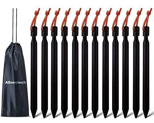 12 Pack Tent Stakes, 7075 Ground Metal Camping Aluminum Tent Pegs, Lightweight Tent Stakes Heavy Duty Spikes Camping Accessories - color: Black