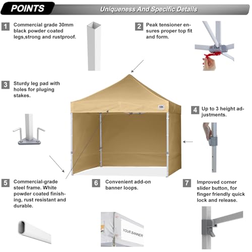 ABCCANOPY Easy Pop Up Canopy Tent with Sidewalls 10x10 Commercial -Series, Beige - color: beige, size: 10X10