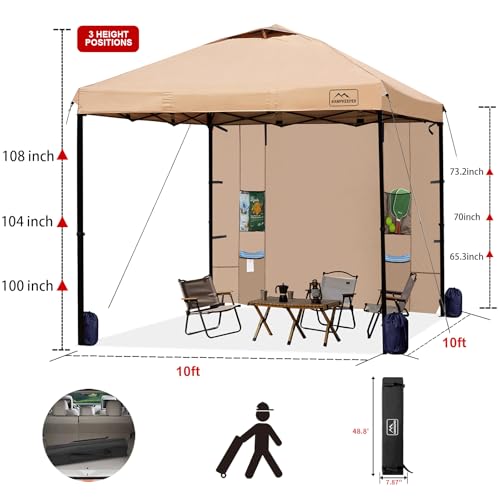 KAMPKEEPER 10x10 Easy Pop Up Canopy Tent with Sidewalls, Instant Outdoor Shade Shelter with Removable 10FT Sun Walls, Quick Setup Waterproof and UV-Resistant for Patio (Khaki, 10x10FT with 1 sidewall) - color: Khaki, size: 10x10FT with 1 sidewall