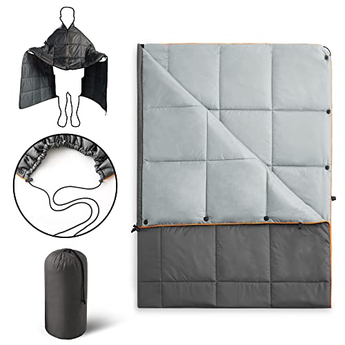 UNIKOME Waterproof Puffy Camping Blanket - Lightweight Packable Outdoor Quilt with Snaps & Corner Loops, Warm Compact Blanket for Cold Weather Hiking Picnic Stadium Travel, 75"×52", Grey&Light Grey - color: 03 Grey&light Grey