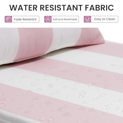 Crestlive Products Foldable Outdoor Chaise Lounge Cushions with Head Pillow and Side Pockets, Water Resistant & Fade Resistant Lounge Chair Cushion, 72''L x 21''W, Set of 2, Pink Stripe - color: Stripe|pink&white, size: 72"l X 21"w