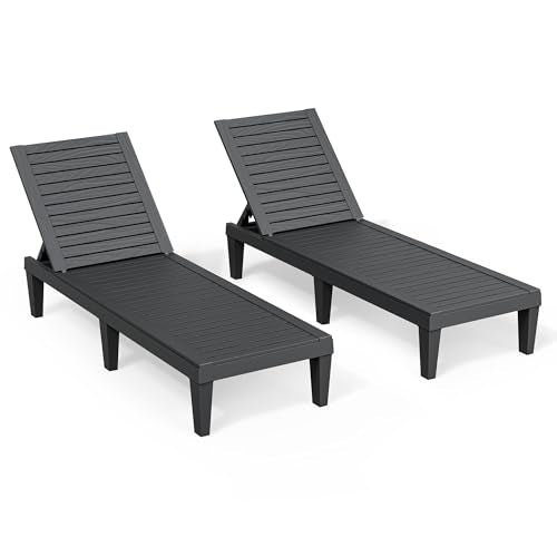 Outdoor Chaise Lounge Chair Set of 2,Waterproof & Lightweight Lounge Chair Outdoor with 5-Position Adjustable Back, Patio Lounge Chair for Garden, Pool Lounge Chairs for Poolside or Beach Use - color: Black Striped, size: Set of 2