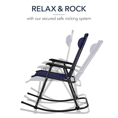 Best Choice Products Outdoor Zero Gravity Rocking Chair, Folding Reclining Patio Lounge Chair with Adjustable Pillow for Lawn, Beach, Camping - Blue - color: Blue