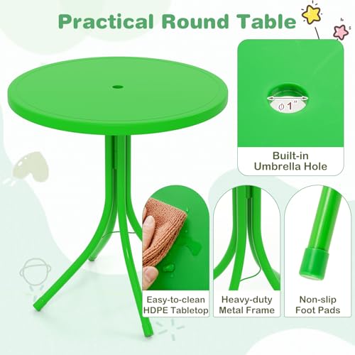 KOTEK Kids Picnic Table with Umbrella, Outdoor Table & 2 Folding Chairs, Cute Pattern Children’s Patio Furniture, Portable Kids Table and Chair Set for Backyard, Garden, Beach (Green) - color: Green Frog