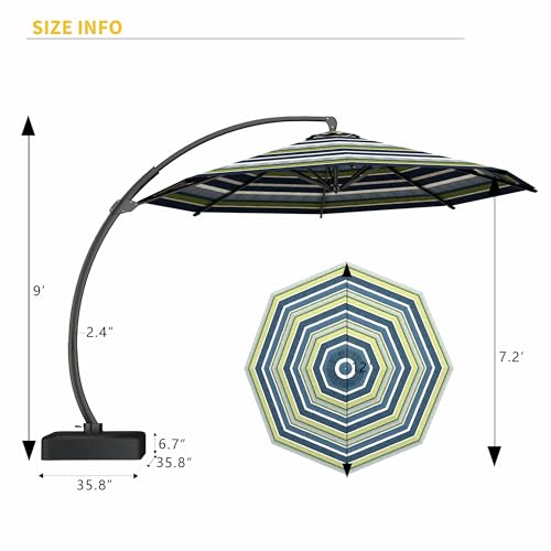 Kingdura 12ft Offset Cantilever Patio Umbrella with Base Included, Large Round Aluminum Outdoor Umbrella, 360° Rotation & Infinite Tilt, Heavy Duty Frame for Deck Pool Backyard, Green Stripe - color: Green Stripe, size: 12 FT