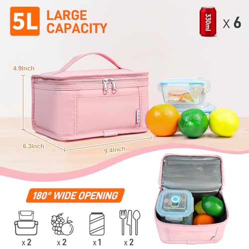 NOL Natural Organic Lifestyle Small Lunch Bag Mini Lunch Box Insulated Lunch Bag for Men/Women Leakproof Cooler Tote Bag Lightweight Nylon Waterproof Lunch Box For Work, Pink - color: Pink, size: Medium(5 Liters)