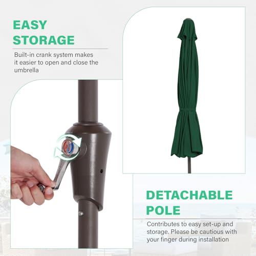 JEAREY 9 FT Patio Umbrella Outdoor, Table Umbrellas Market Umbrella w/Push Button Tilt/Crank, 8 Sturdy Ribs(Dark Green) - color: Dark Green