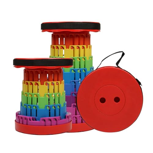 JAEMEYEM Collapsible Stool Chair, Upgraded Folding Stool for Adults Lightweight, Sturdy, Adjustable, Portable, Foldable Seat Sturdy Stools for Outdoor Camping Fishing Hiking Gardening BBQ - color: Red Rainbow, size: 1 pack