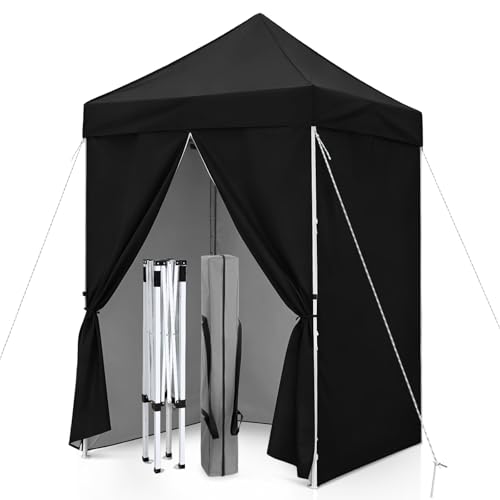 5x5 Pop Up Canopy Tent with Four Sidewalls, Instant Portable Beach Canopy, Outdoor Tent with Carry Bag for Camping, Sports, Tailgating, Events, Black - color: Black, size: With Four Walls