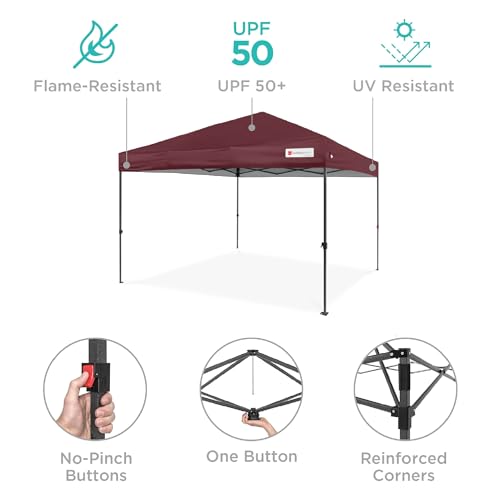 Best Choice Products 10x10ft Pop Up Canopy Tent, Outdoor Shade, 1 Person 1 Minute Set Up, Carry Case, 4 Weight Bags - Burgundy - color: Burgundy, size: 10x10ft