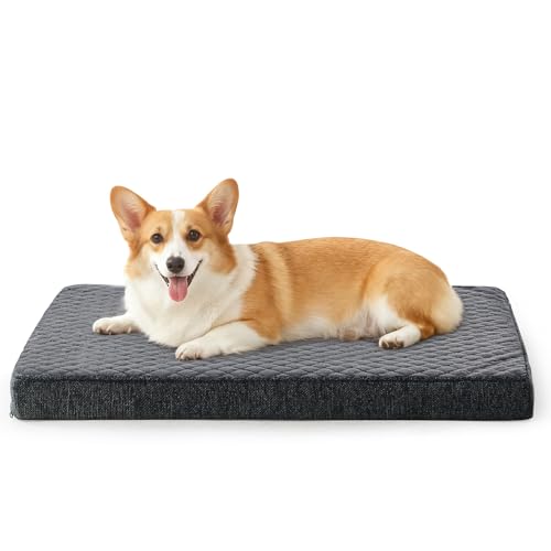 JOEJOY Orthopedic Medium Dog Bed, Washable Dog Crate Bed Medium Sized with Removable Cover, Egg Memory Foam Pet Beds, Grey, 29"x18" - color: Grey, size: M(29"x18")