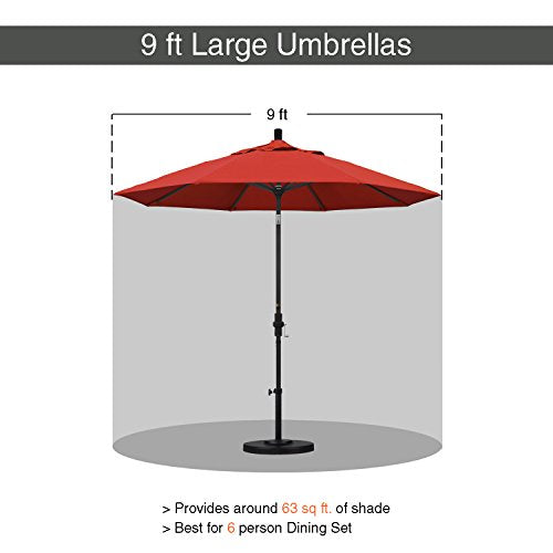 California Umbrella 9' Round Aluminum/Fiberglass Umbrella, Push Open, Silver Pole, Olefin Sunset Fabric - color: Sunset