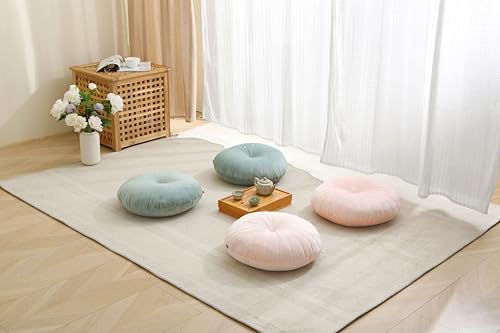 Floor Pillow Meditation Cushion Round Large Floor Pillows Seating for Adults, Velvet Thick Floor Cushions for Yoga Living Room Balcony Outdoor Tatami 18inch（Green） - color: Green