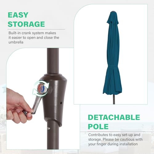 JEAREY 9 FT Patio Umbrella Outdoor, Table Umbrellas Market Umbrella w/Push Button Tilt/Crank, 8 Sturdy Ribs(Cerulean) - color: Cerulean