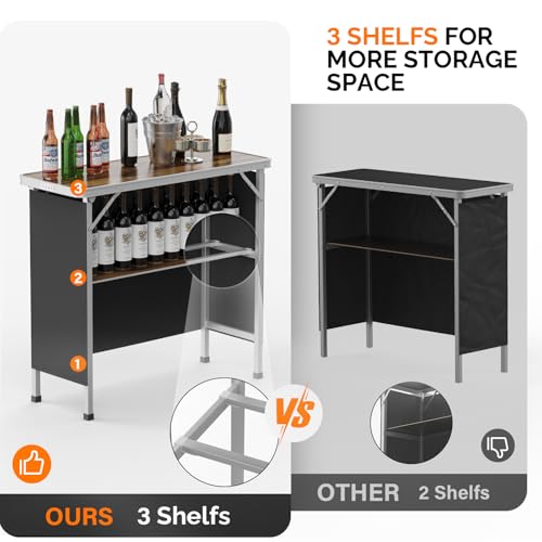 Bonnlo Folding Portable Bar Table, Mobile Bar Table for Events, Party, Camping, Picnic, Tradeshow, Indoor with Black Skirt 39 "L x 34" H - color: Nature