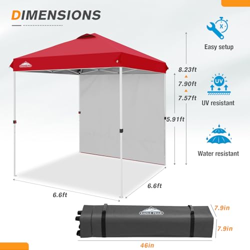 EAGLE PEAK Commercial Canopy 6.6x6.6 Pop Up Canopy Tent with 1 Sidewall, Easy Setup Heavy Duty Instant Event Shelter for Vendors & Markets, Outdoor Sun Shade, Red - color: Red, size: 6.6x6.6