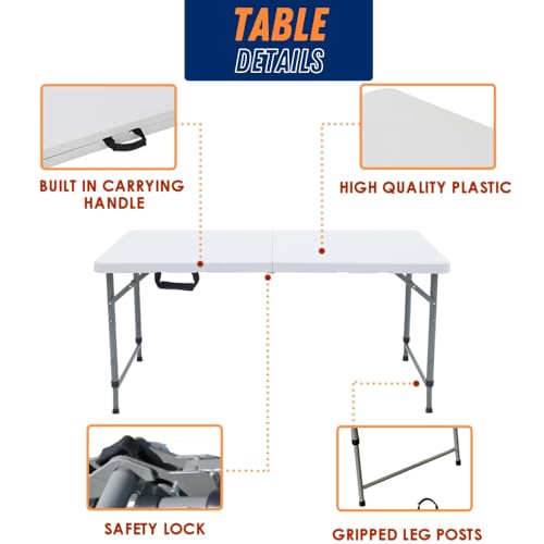 Folding Table Indoor Outdoor Heavy Duty Portable Folding Plastic Dining Table w/Handle, Lock for Picnic, Party, Camping - White (4ft, 6ft, 8ft) (4ft) - size: 4 ft