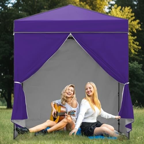 EAGLE PEAK 6x4 Instant Pop Up Canopy Tent with 4 Side Wall Panels, Straight Leg Sun Shelter, Portable Canopy with Carry Bag for Camping, Beach & Sports, Purple - color: Purple, size: Four Walls