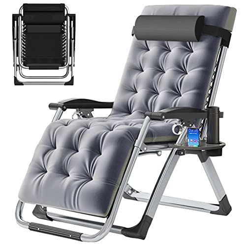 ABORON Zero Gravity Chair,Premium Outdoor Lawn Folding Lounge Chairs,Sturdy Adjustable Reclining Patio Chairs with Removable Cushion,Headrest & Tray - color: A Medium Gray