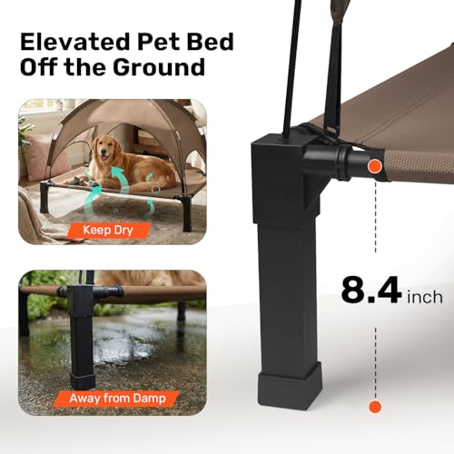Heeyoo Elevated Dog Bed with Removable Canopy, Portable Dog Cot with Sun Protection Shade Tent, Raised Pet Cooling Cot Bed for Dogs, 42in - color: Brown, size: 42"L x 30"W x 8.4"H