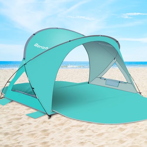 Gorich Beach Tent Sun Shelter with UPF50+ UV Protection for 1-2/3/4-5/6-7 Person, Lightweight & Portable Beach Shade Canopy with 2 Zippered Doors, Easy Setup Family Beach Umbrella - color: Turquoise, size: 6 Person