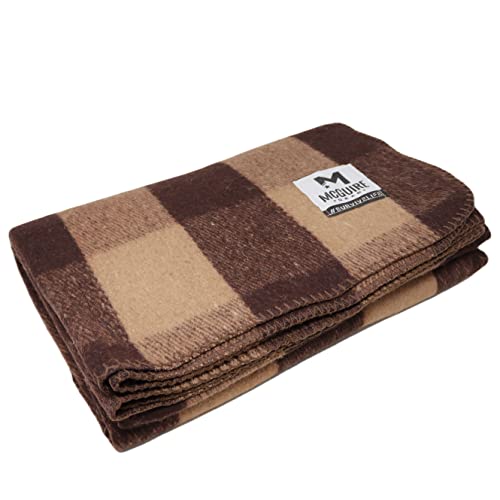 M MCGUIRE GEAR Warm Wool Bunkhouse Plaid Blanket for Camping, Home, Survival, or First Aid, 64" x 90" (Light Brown/Brown) - color: Light Brown/Brown