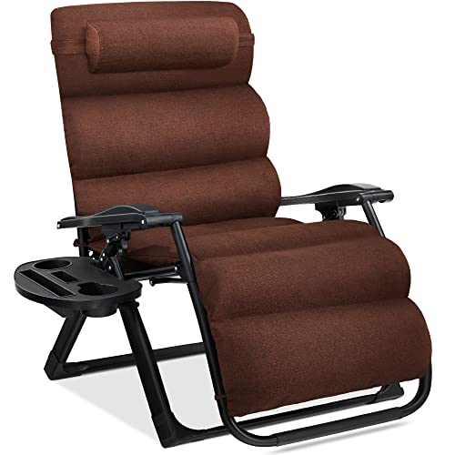 Best Choice Products Oversized Zero Gravity Chair, Folding Outdoor Patio Recliner, XL Anti Gravity Lounger w/Removable Cushion, Cup Holder, Side Tray, 350lb Capacity - Woodland Brown - color: Woodland Brown