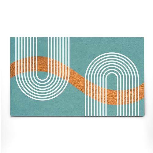 PLUS Haven Coco Coir Door Mat with Heavy Duty Backing, Natural Welcome Blue Abstract Doormat, 17.5”x 30” for Entrance, Front Porch, Easy to Clean Entry Mat, Outdoor and Indoor Uses - color: Blue Abstract