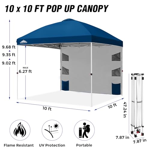 EAGLE PEAK Commercial Canopy 10x10 with Sidewall Storage, Easy OnePerson Setup Pop Up Canopy Tent with Roller Bag, Stakes, Ropes, and Weight Bags, Dark Blue - color: Dark Blue