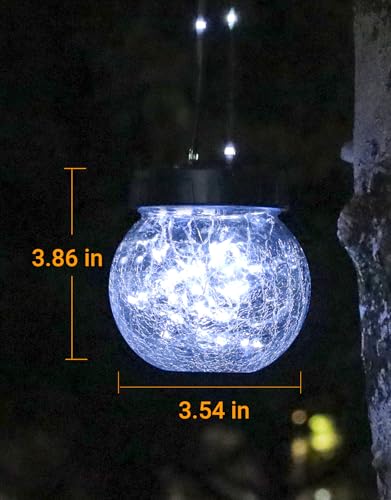 PARTPHONER Solar Lights Outdoor Waterproof 12-Pack, Solar Powered Hanging Lantern Cracked Glass Hanging Globes for Yard Decor Christmas Decoration, Shepherd Hook, Garden Tree Ornaments, Cold White - color: Cold White