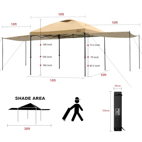 KAMPKEEPER 10x10 Easy Pop Up Canopy Tent with Sidewalls, Instant Outdoor Shade Shelter with Removable 10FT Sun Walls, Quick Setup Waterproof and UV-Resistant for Patio (Khaki, 10x10FT with 2 sidewall) - color: Khaki, size: 10x10ft With 2 Sidewall