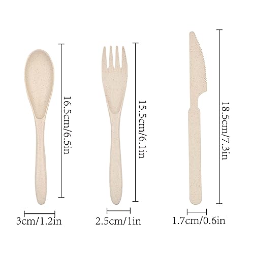 Forks Spoons Knife Set, 21 Pieces Wheat Straw Cutlery Set, Reusable Utensil Set for 7, Unbreakable and Lightweight Utensils for Party, Travel, Work, Lunch, Picnic, Camping or Daily Use (Beige) - color: Beige