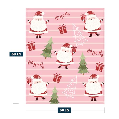YeeJu Christmas Decorative Throw Blanket Pink Santa Claus Throw Blanket for Couch Sofa Bed Soft Cozy Lightweight Fuzzy Plush Fleece Blankets and Throws Xmas Blanket 50x60 - color: Chrsitmas-13, size: 50"x60"