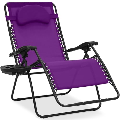 Best Choice Products Oversized Zero Gravity Chair, Folding Outdoor Patio Lounge Recliner w/Cup Holder Accessory Tray, Pillow - Amethyst Purple - color: Amethyst Purple