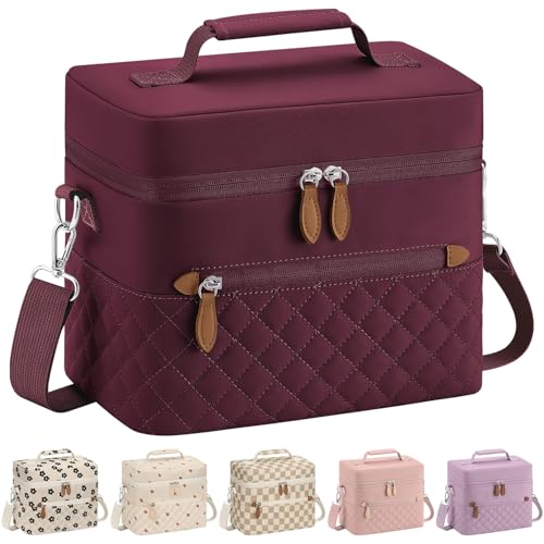Tenot Insulated Lunch Box for Women Reusable, Leak Proof Cooler Lunch Bag Women for Work Stylish Quilted Lunch Tote Bag for Adult Picnic Travel Hiking Wine Red - color: Wine Red